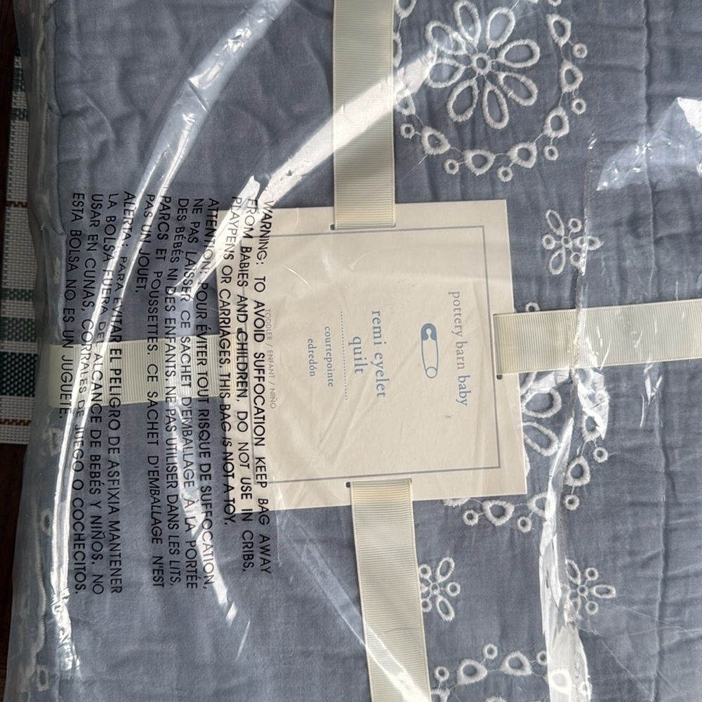 NWT Pottery Barn Baby Demi eyelet chambray quilt toddler - Picture 3 of 7